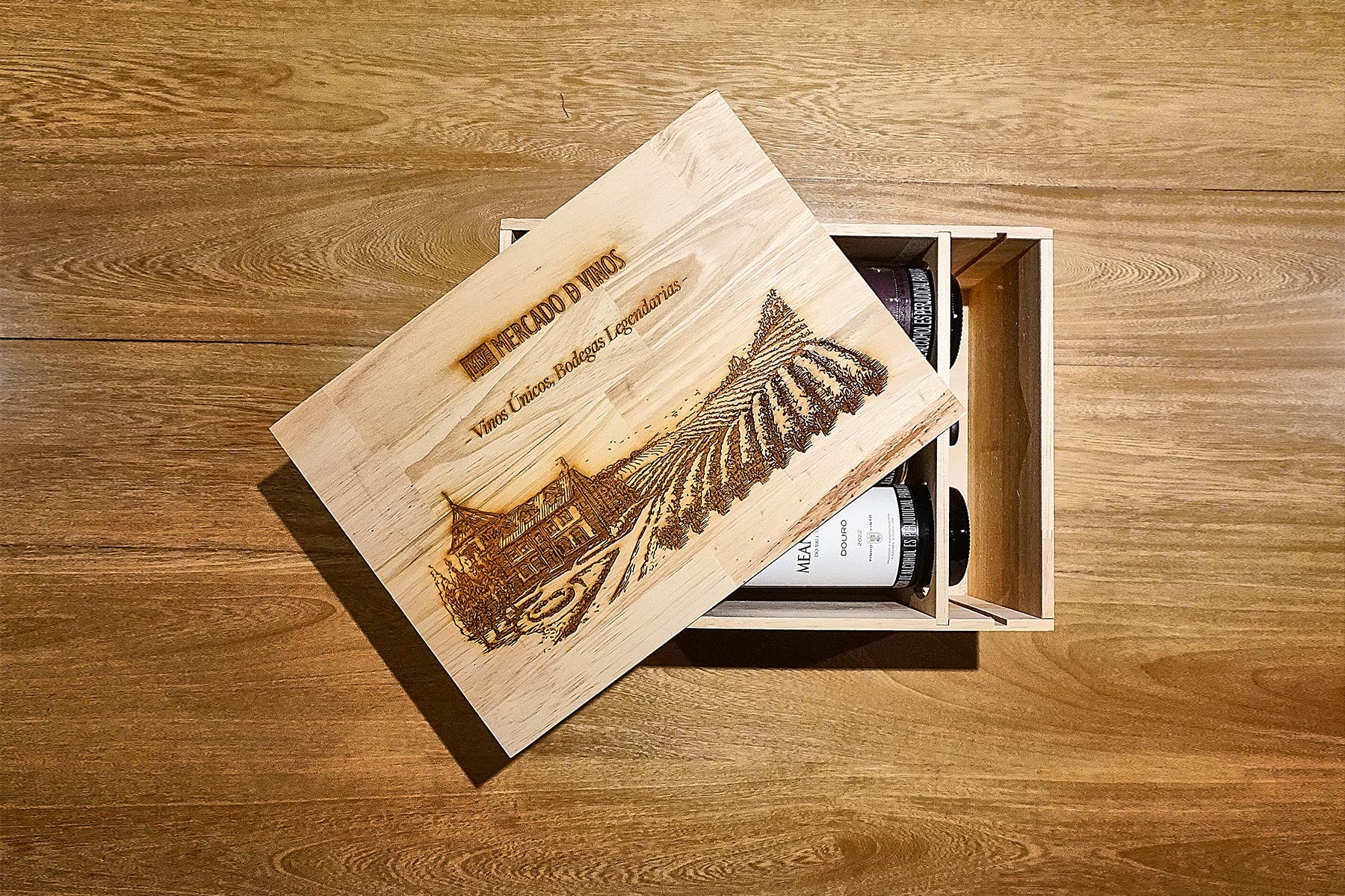 Caja de Madera para Seis Botellas de Dos Pisos